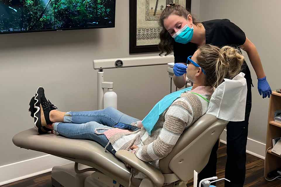 patient at Charleston Family Dentistry getting a dental crown placed